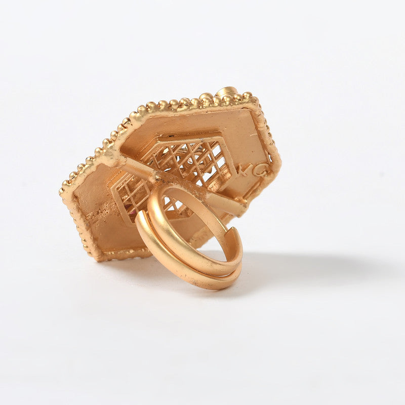 Women's Gold-Plated Stone Studded Adjustable Finger Ring