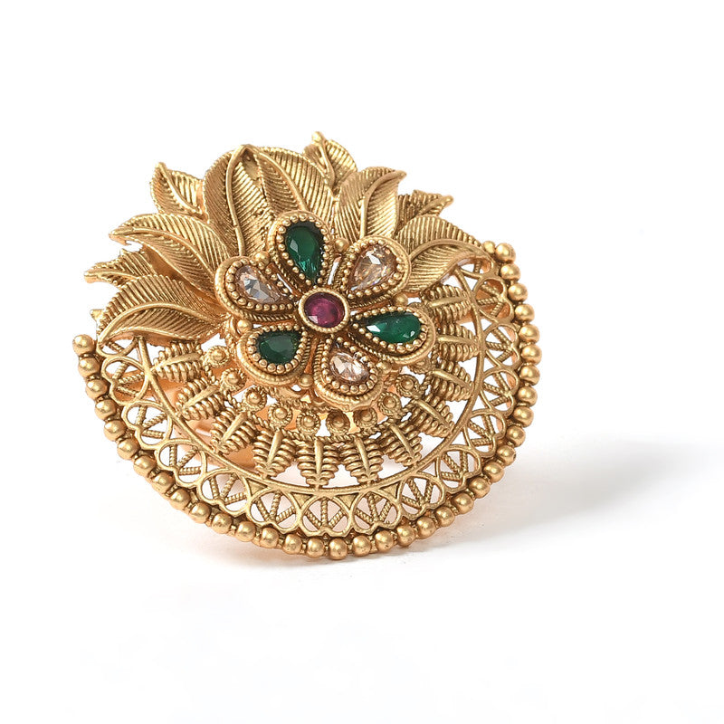Women's Gold-Plated Stone Studded Adjustable Finger Ring