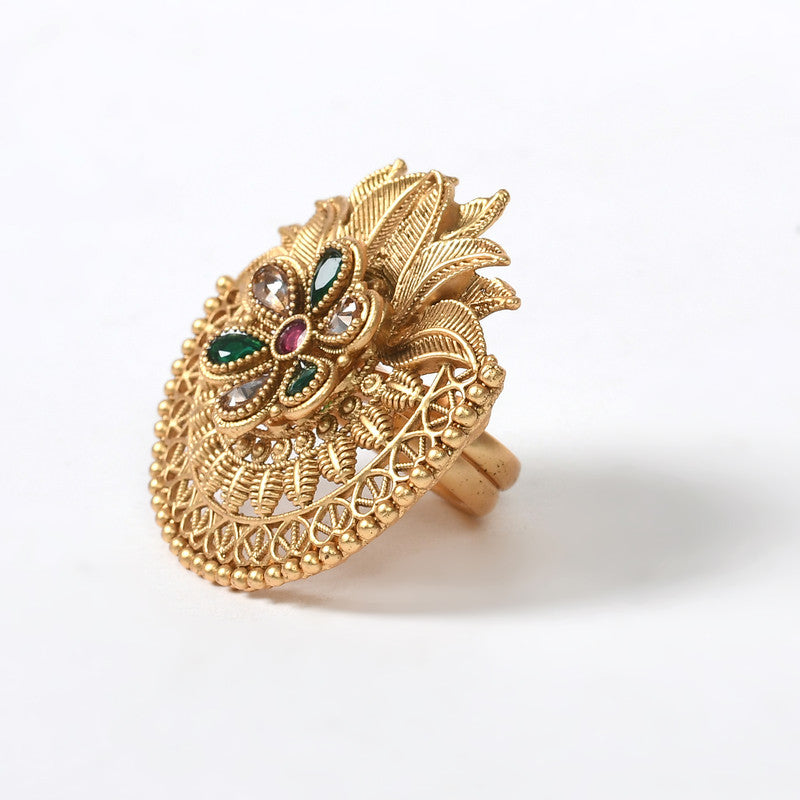 Women's Gold-Plated Stone Studded Adjustable Finger Ring