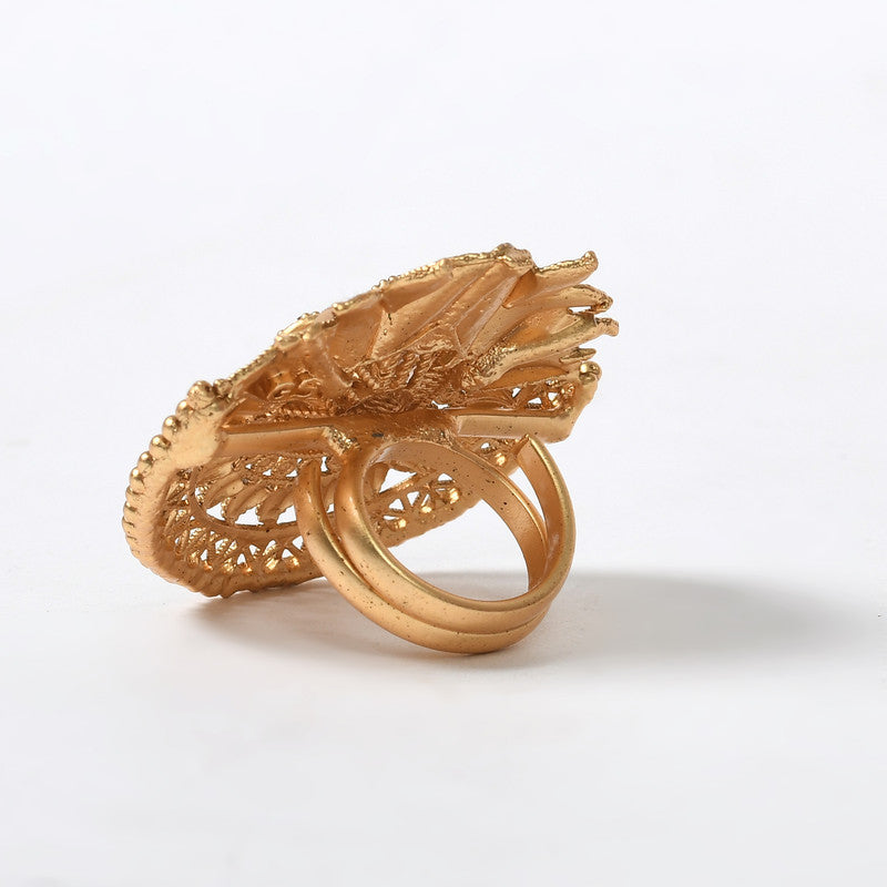 Women's Gold-Plated Stone Studded Adjustable Finger Ring - Kamal Johar