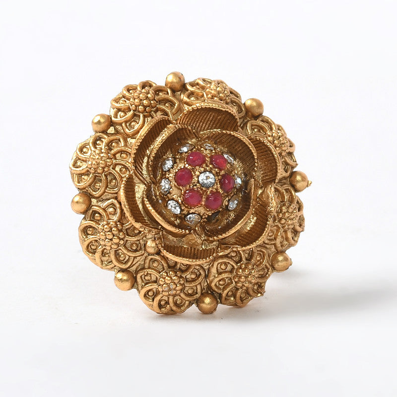 Women's Gold-Plated Stone Studded Adjustable Finger Ring