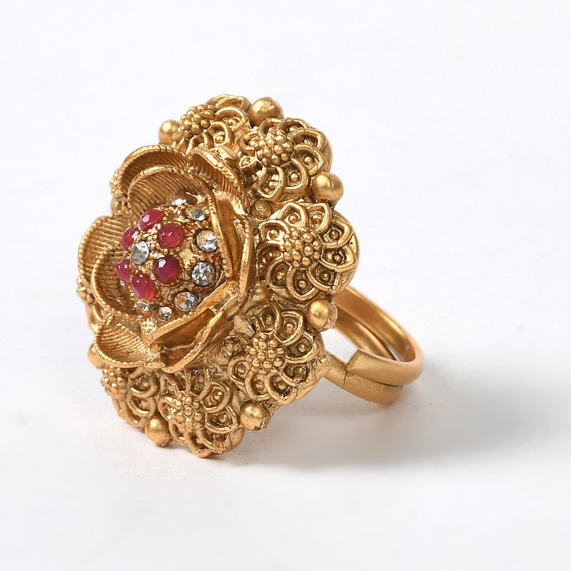 Women's Gold-Plated Stone Studded Adjustable Finger Ring