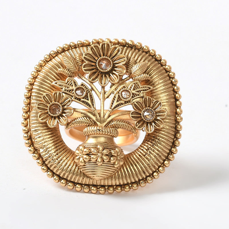 Women's Gold-Plated Stone Studded Adjustable Finger Ring