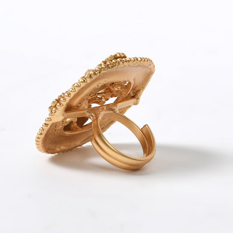 Women's Gold-Plated Stone Studded Adjustable Finger Ring