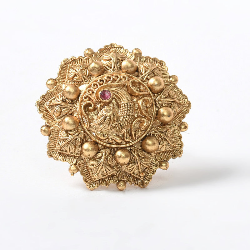 Women's Gold-Plated Stone Studded Adjustable Finger Ring