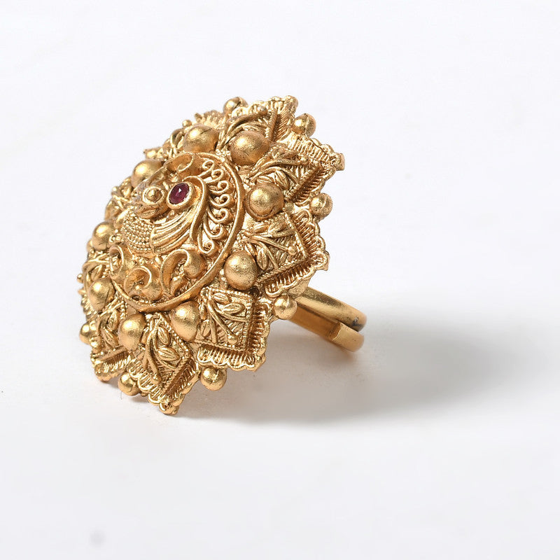 Women's Gold-Plated Stone Studded Adjustable Finger Ring