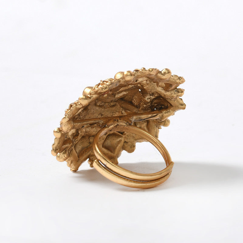 Women's Gold-Plated Stone Studded Adjustable Finger Ring