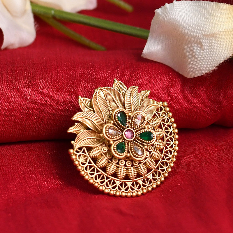 Women's Gold-Plated Stone Studded Adjustable Finger Ring