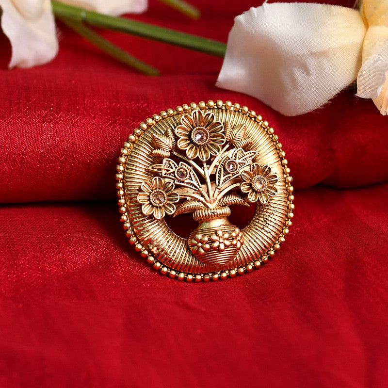 Women's Gold-Plated Stone Studded Adjustable Finger Ring