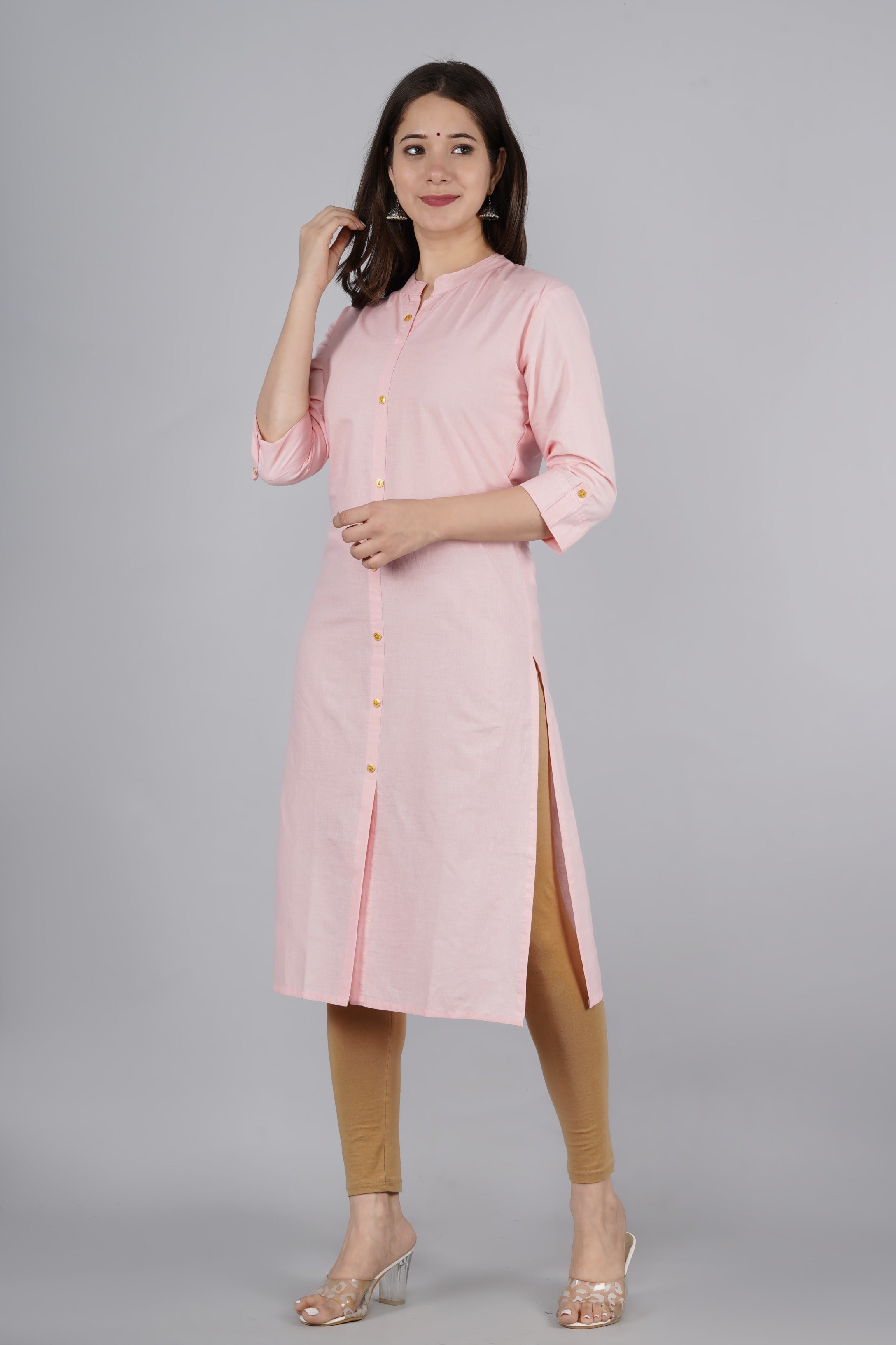 Women's Light Pink Cotton Kurta by Final Clearance Sale