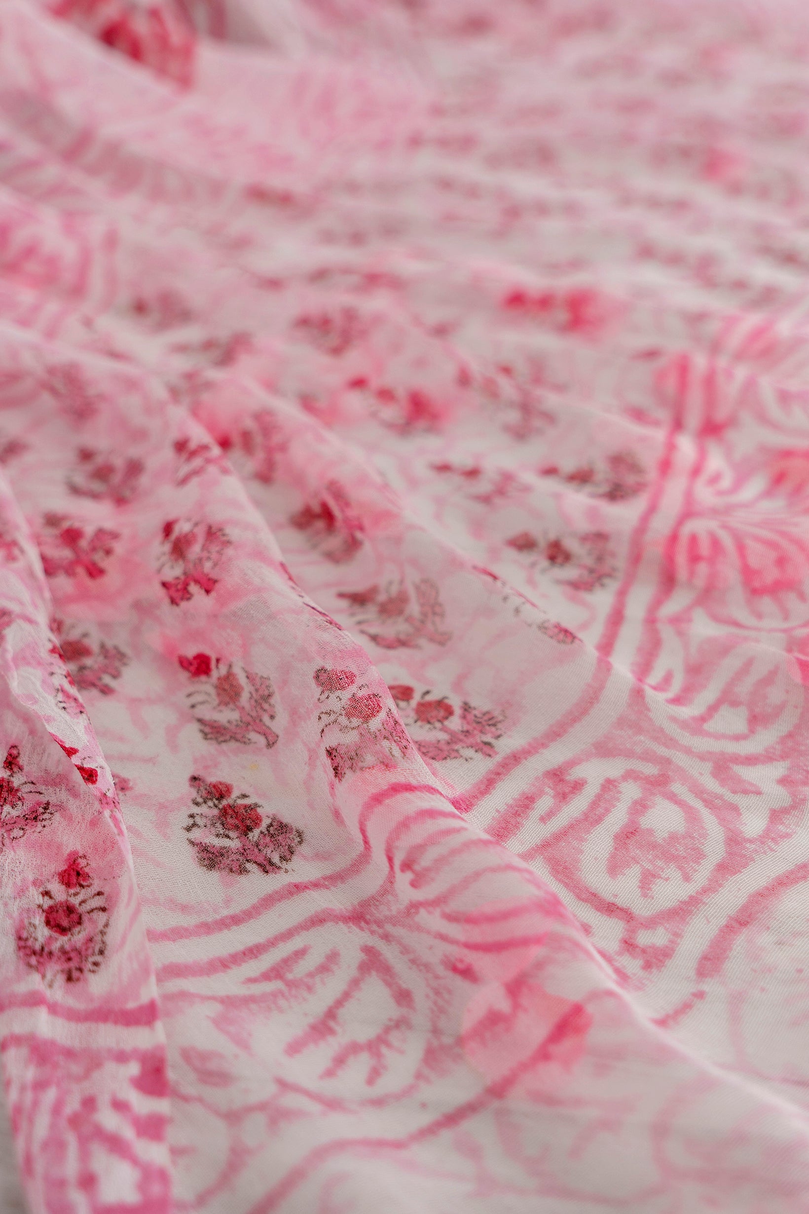 Women's Chiffon Dupatta Baby Pink Hand Block Print Suit Set 3 Pc Freya Collection - Saras The Label