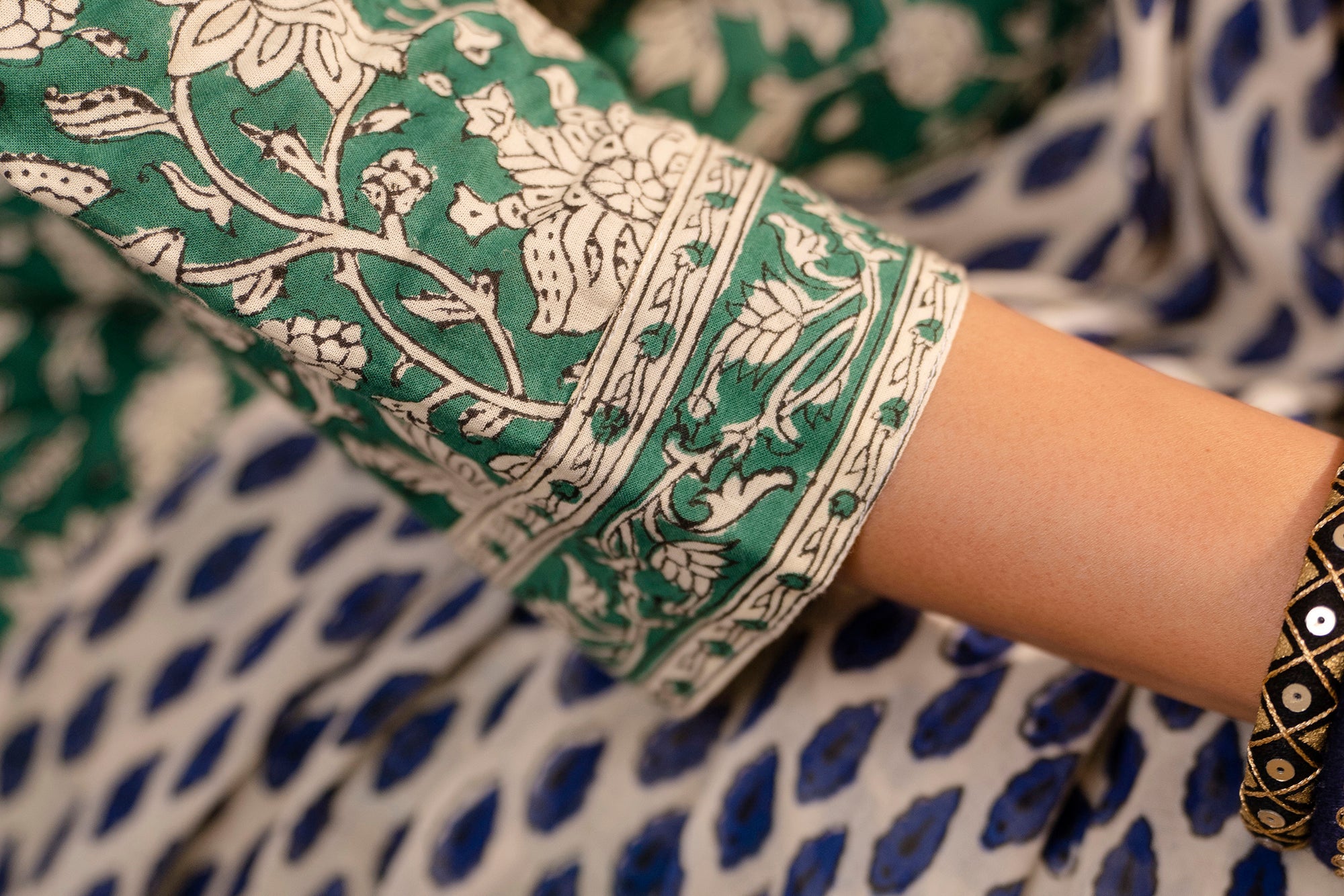 Women's Cotton Emrald Green Hand Block Print Suit Set 3 Pc Jasmine Collection - Saras The Label