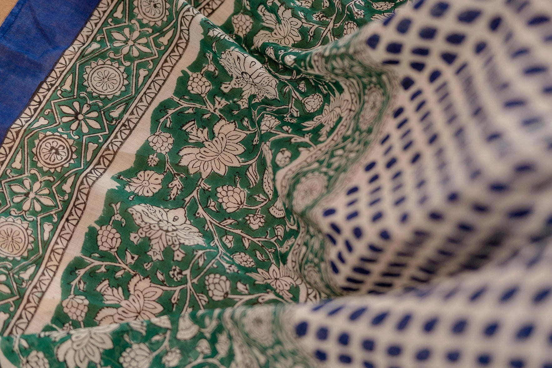 Women's Cotton Emrald Green Hand Block Print Suit Set 3 Pc Jasmine Collection - Saras The Label