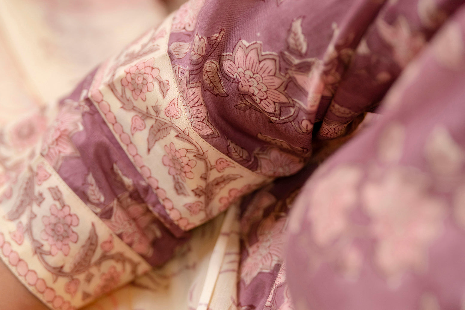 Women's Cotton Light Mauve Hand Block Print Suit Set 3 Pc Jasmine Collection - Saras The Label