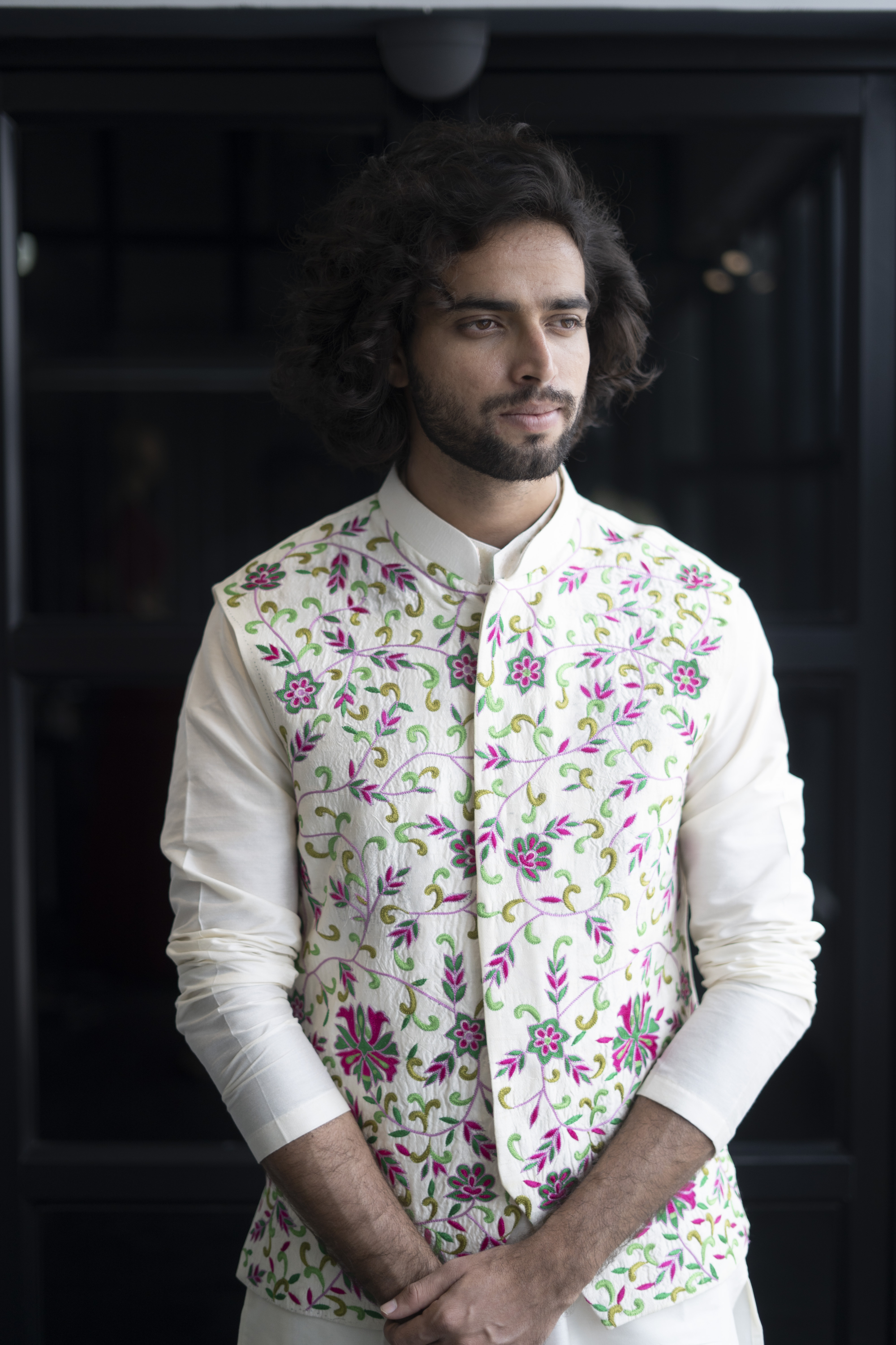 Men's Off White Color Jacket With Kurta Pant Set - Hilo Design