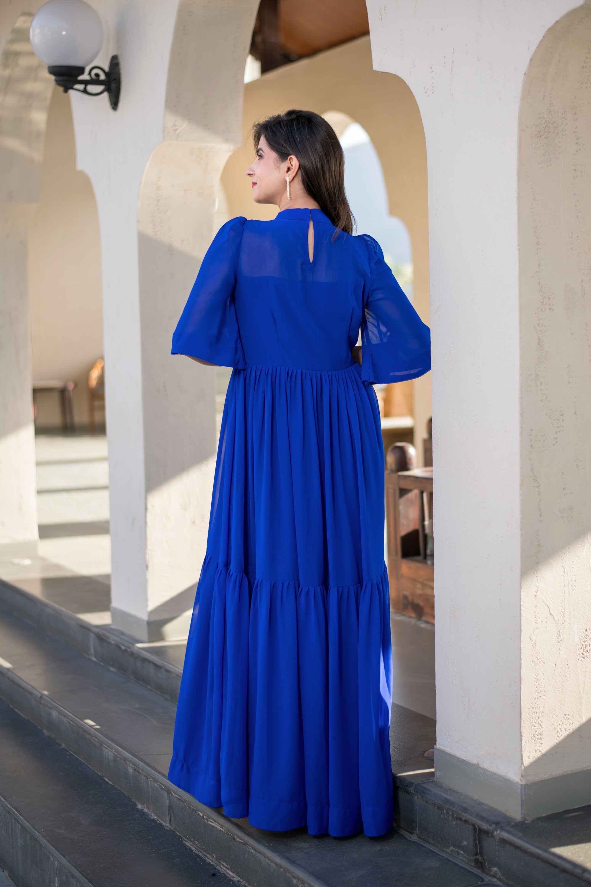 Women's Blue Georgette Layered Maxi Dress Trendia Women's Blue Georgette Layered Maxi Dress Trendia