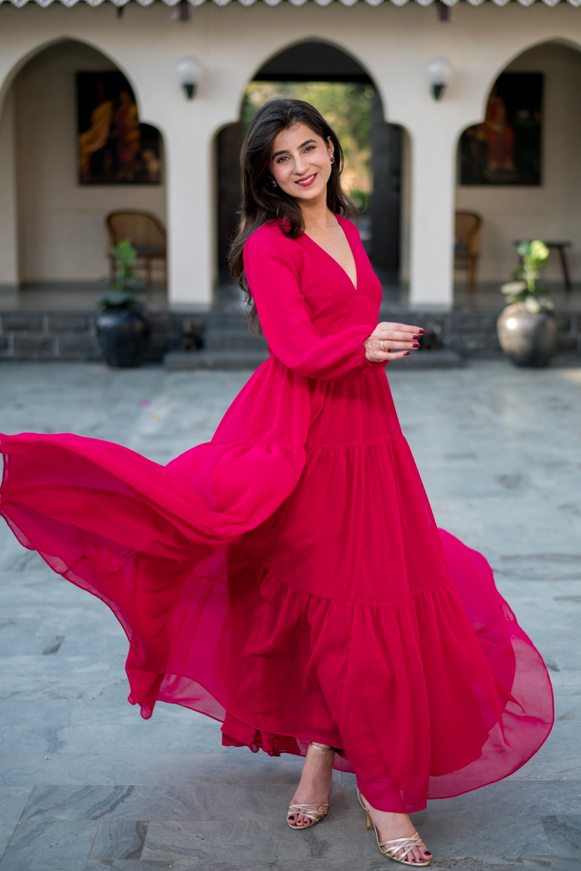 Pink layered Georgette Maxi Dress XXL
