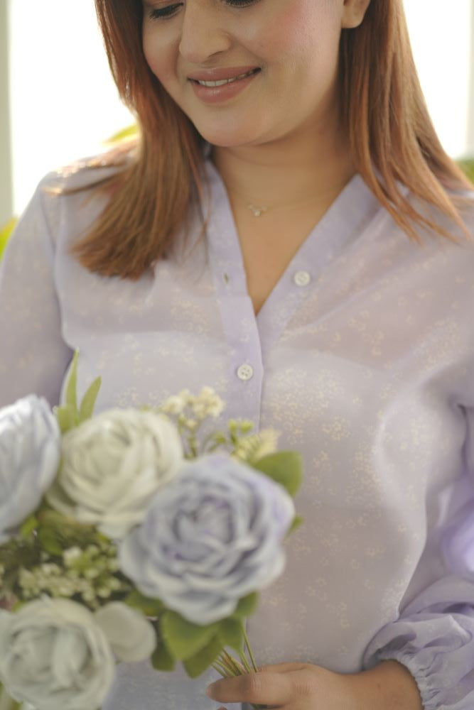 Women's Lilac Georgette Puff Sleeves Shirt - Nangalia Ruchira