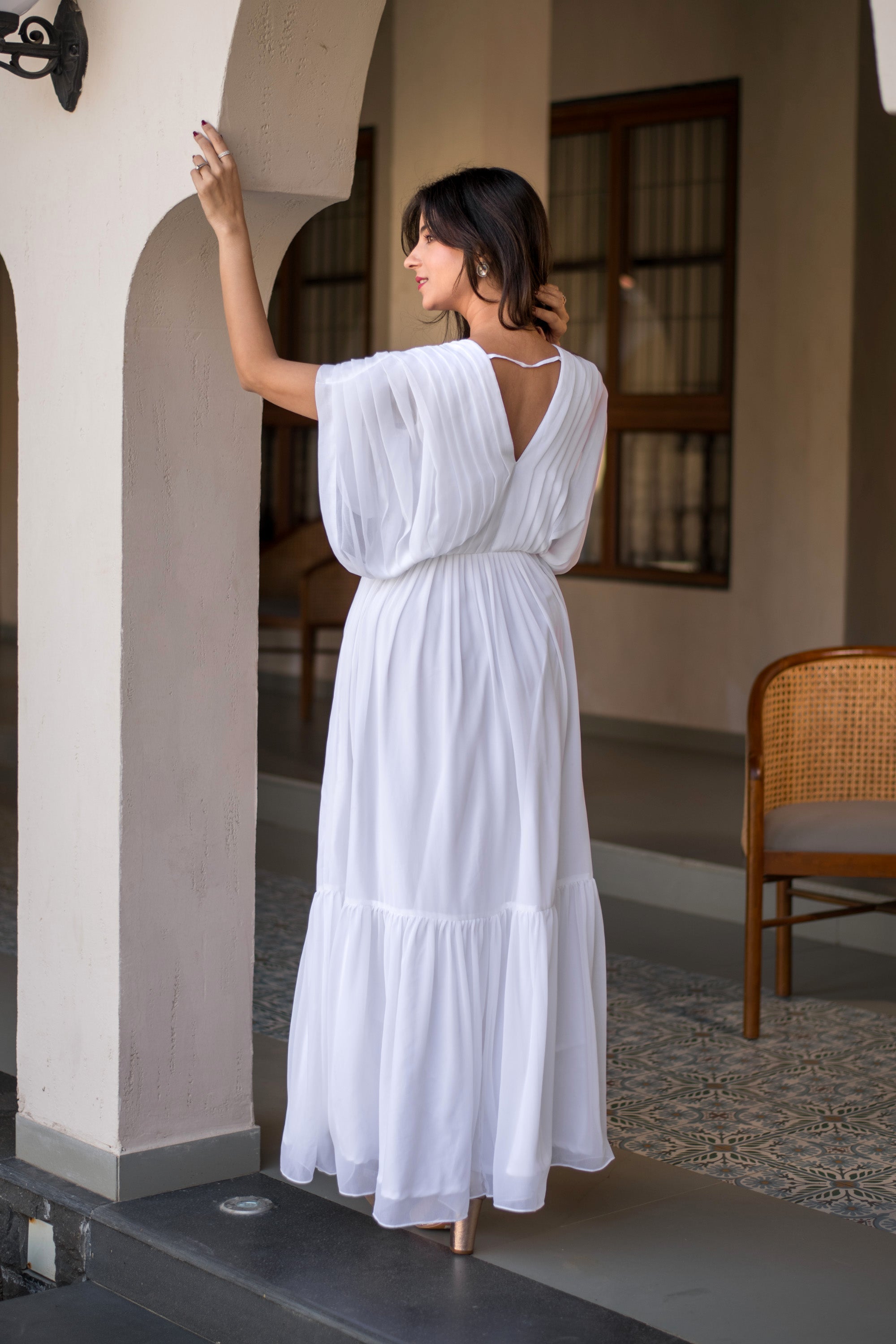 white pleated layered dress Women's Not Even Trying White Cotton Layered Bodice Mini Dress | Size: L