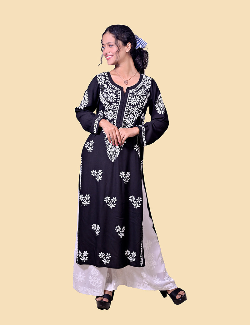 Women's Modal Cotton Black Chikankari Kurta