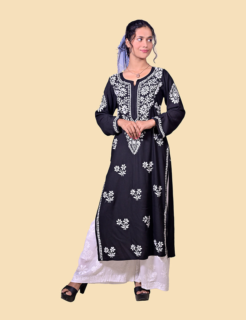 Women's Modal Cotton Black Chikankari Kurta