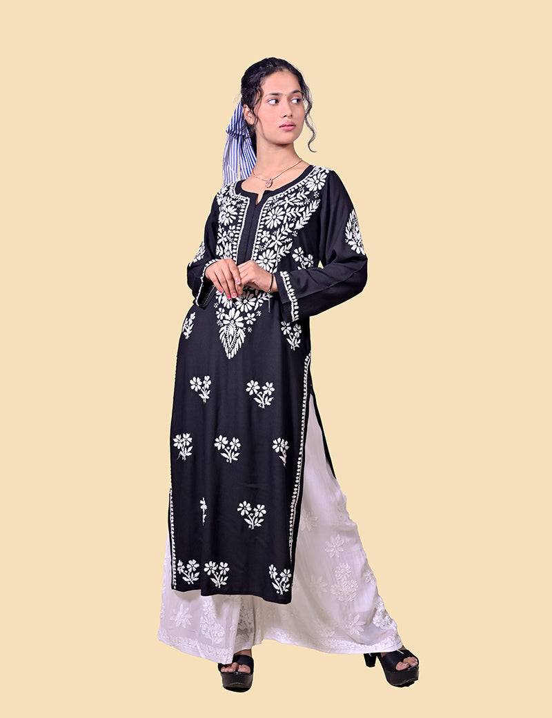 Women's Modal Cotton Black Chikankari Kurta
