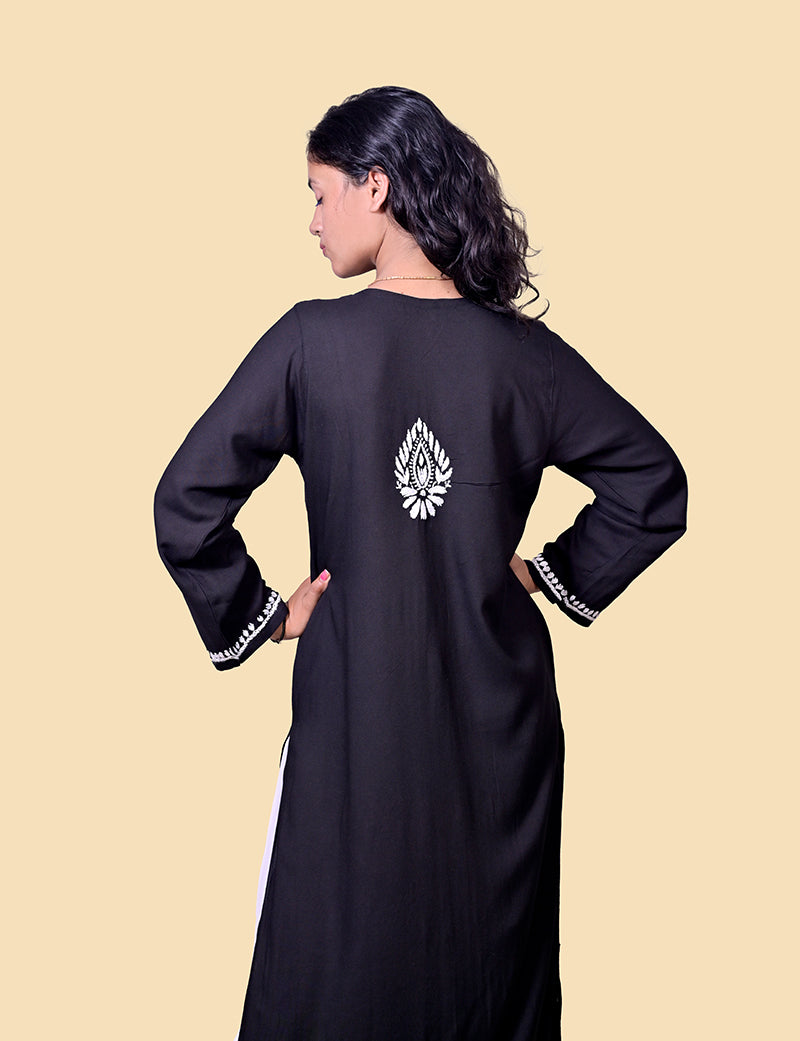 Women's Modal Cotton Black Chikankari Kurta