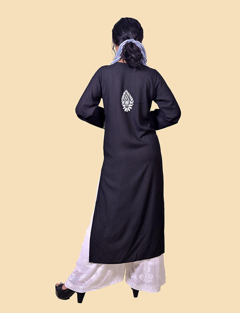Women's Modal Cotton Black Chikankari Kurta