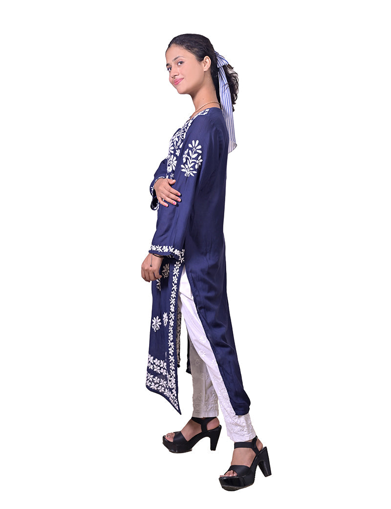 Women's Modal Cotton Navy Blue Chikankari Kurta