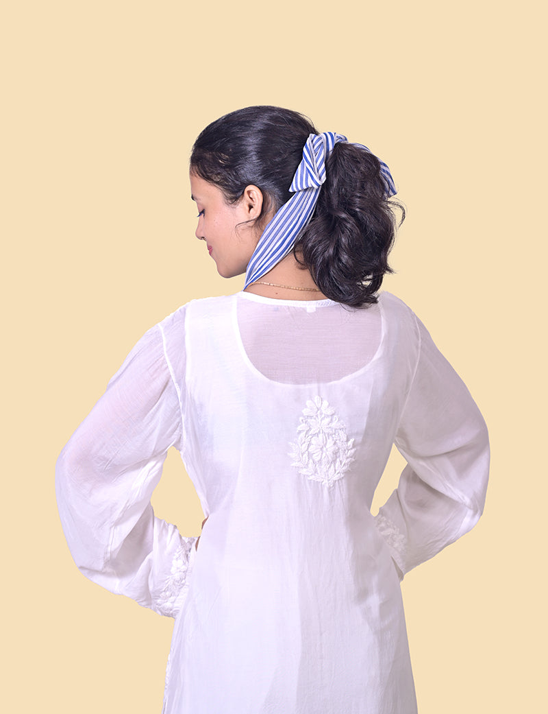 Women's Muslin White Aline Chikankari Kurta