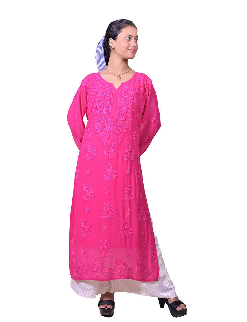 Women's Viscose Pink Dual Shade Chikankan Kurta