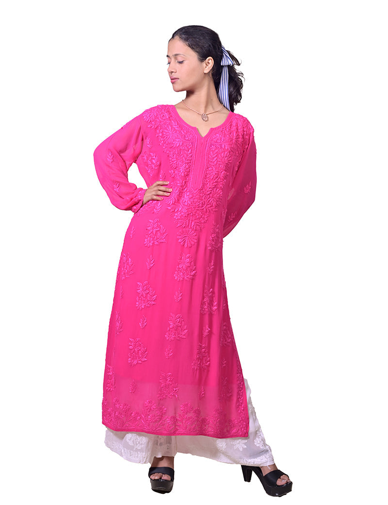 Women's Viscose Pink Dual Shade Chikankan Kurta