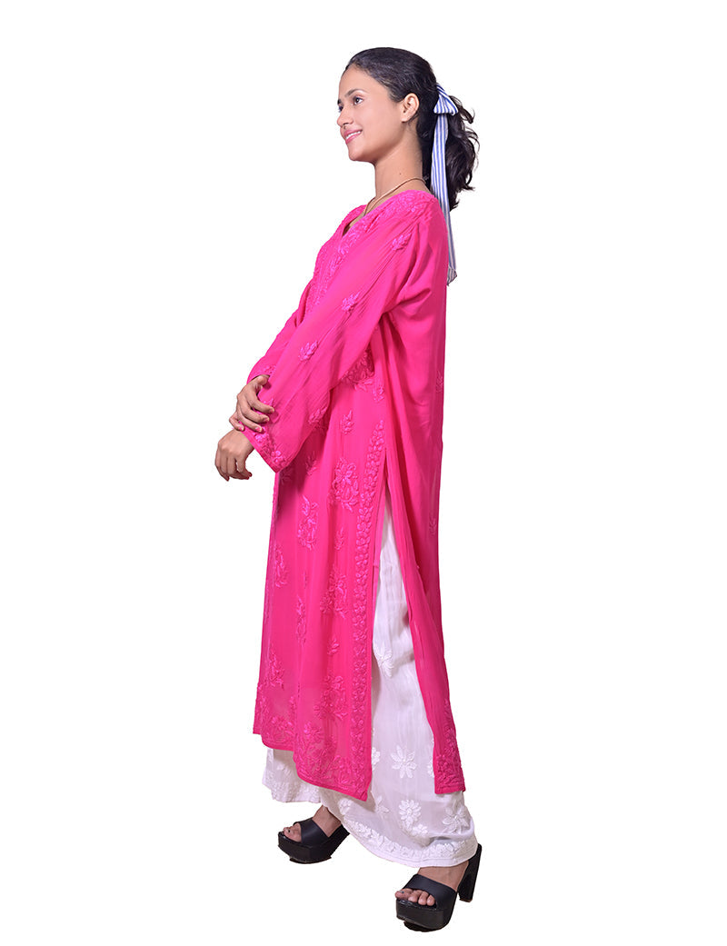 Women's Viscose Pink Dual Shade Chikankan Kurta