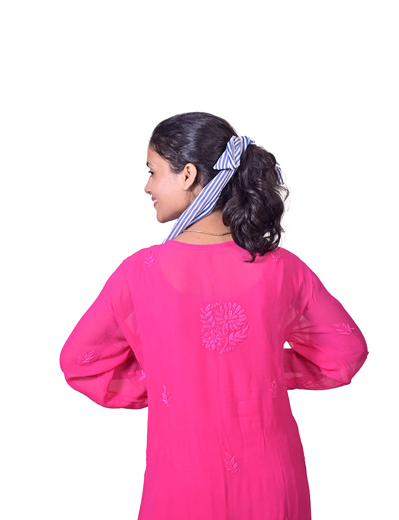 Women's Viscose Pink Dual Shade Chikankan Kurta