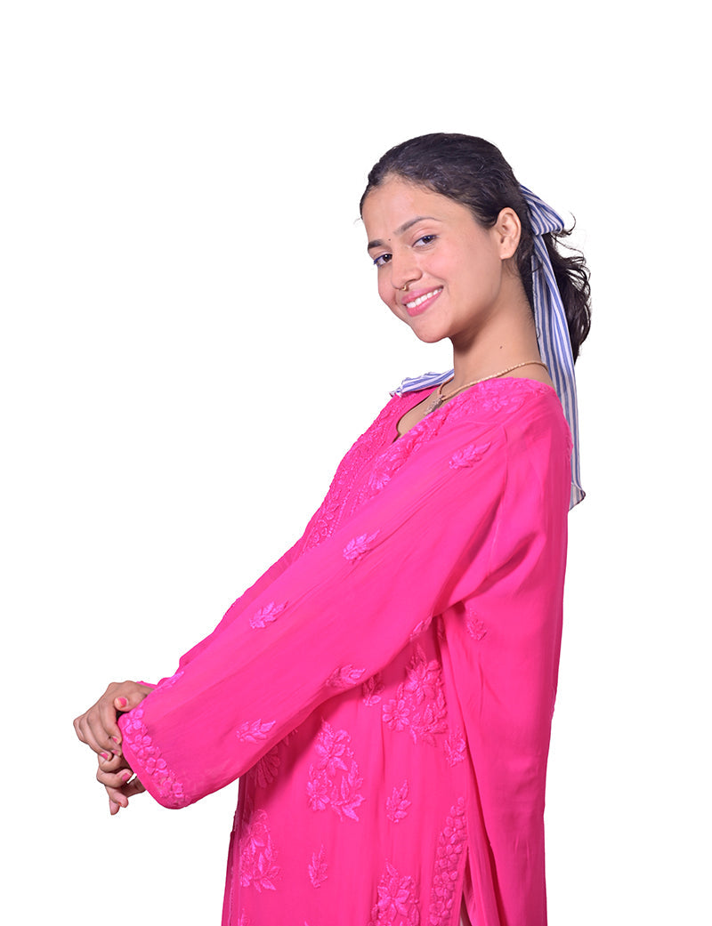 Women's Viscose Pink Dual Shade Chikankan Kurta