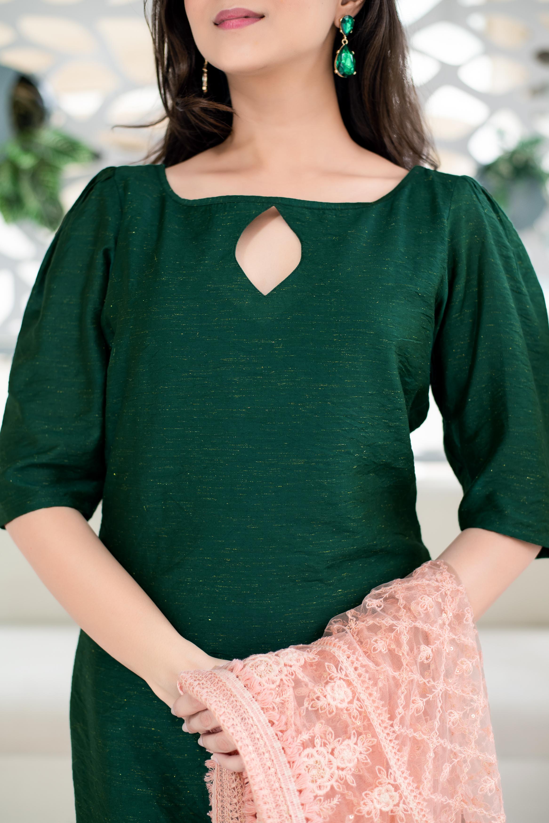 Women's Rama Green Kurta With Heavy Dupatta (3pcs Set)