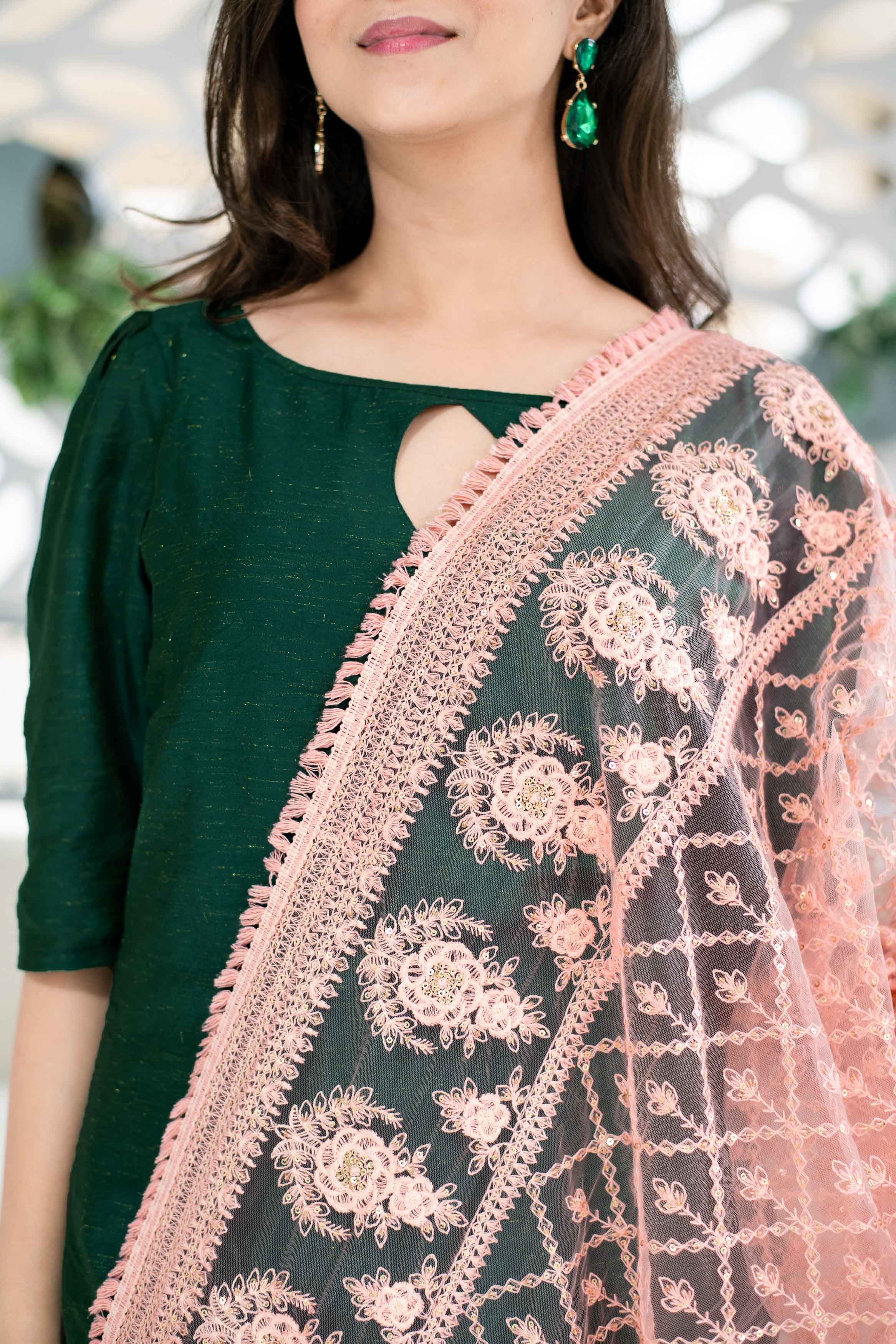 Women's Rama Green Kurta With Heavy Dupatta (3pcs Set)
