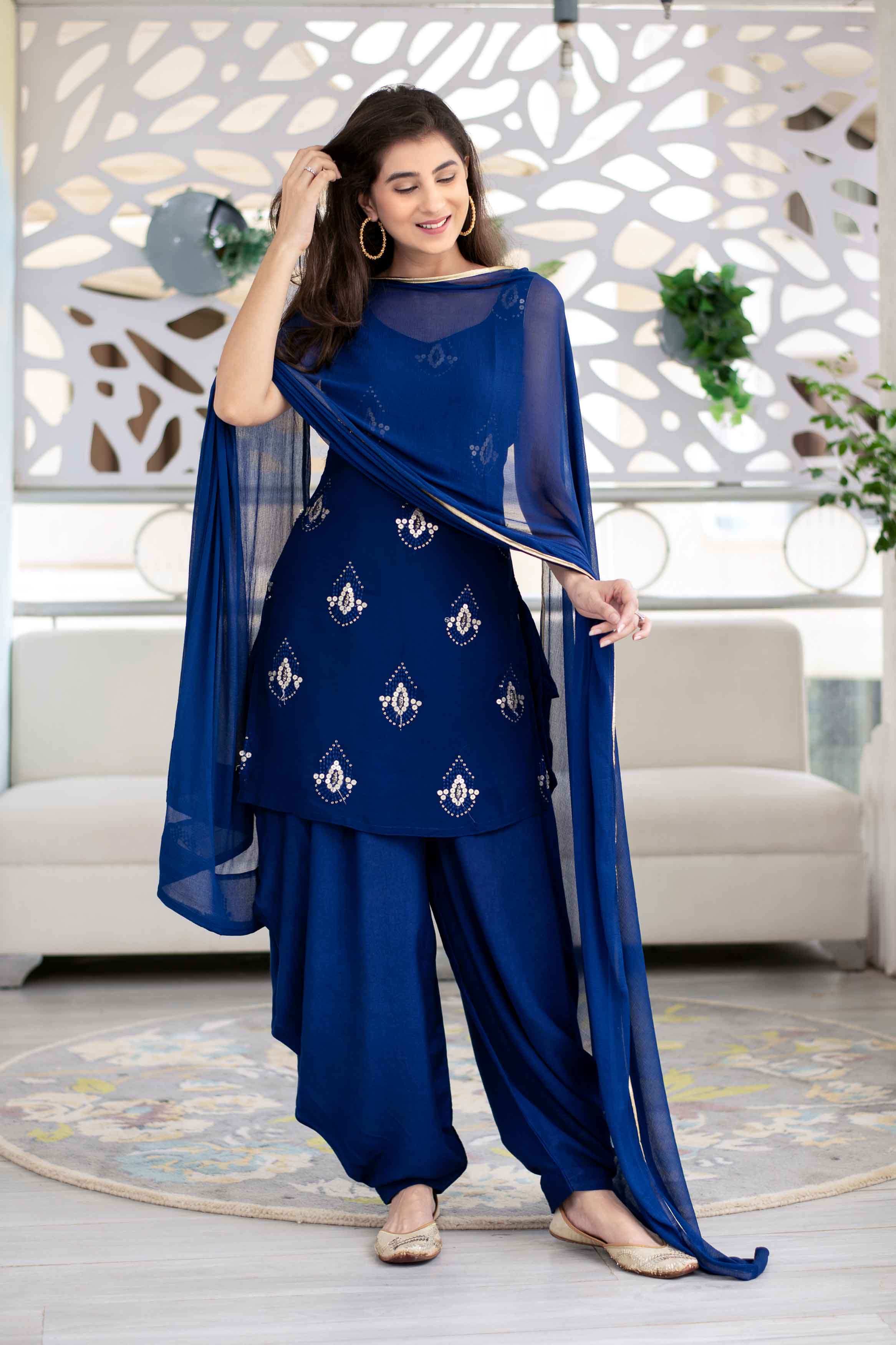 Women's Deep Blue Patiala Set (3pcs set)