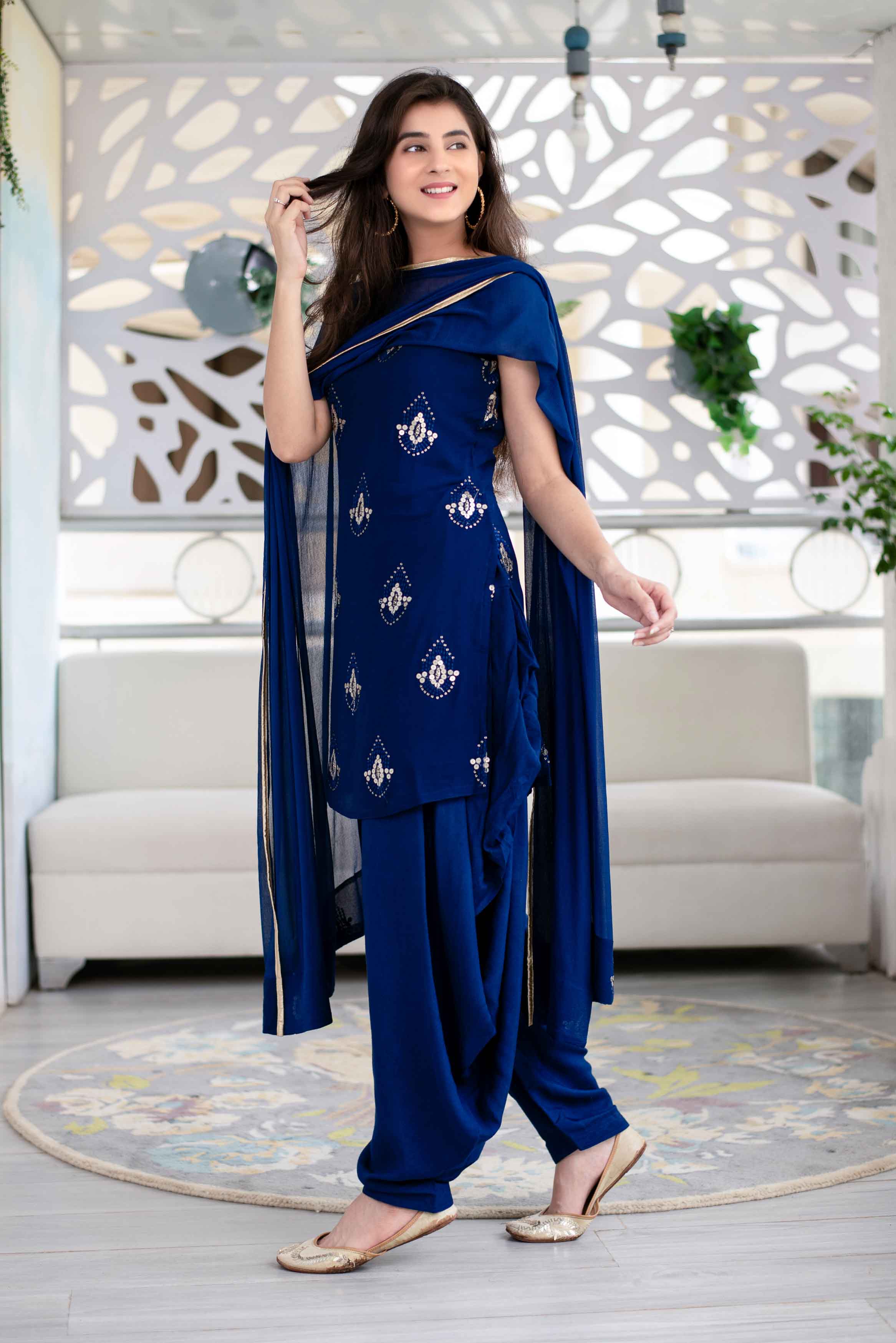 Women's Deep Blue Patiala Set (3pcs set)