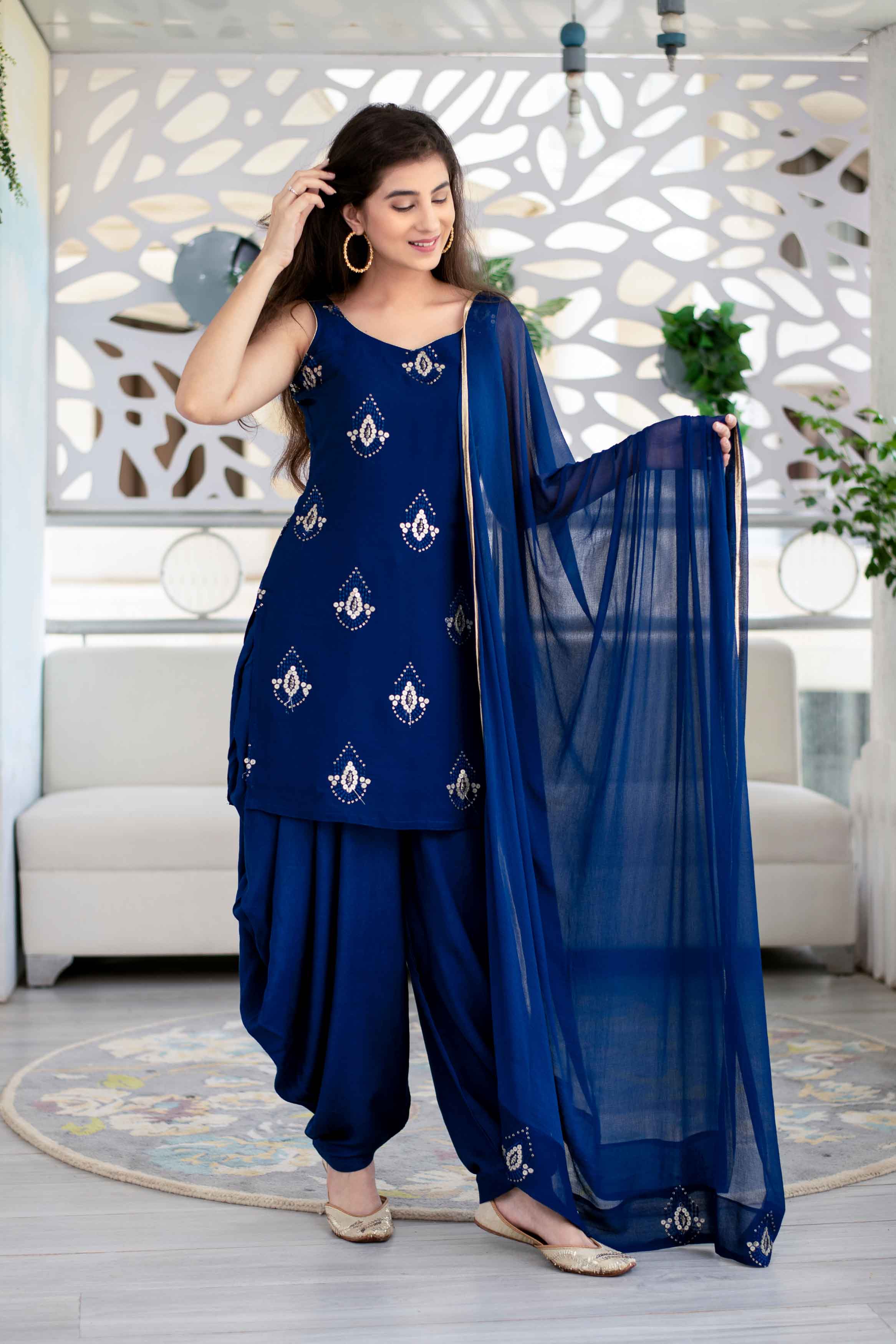 Women's Deep Blue Patiala Set (3pcs set)