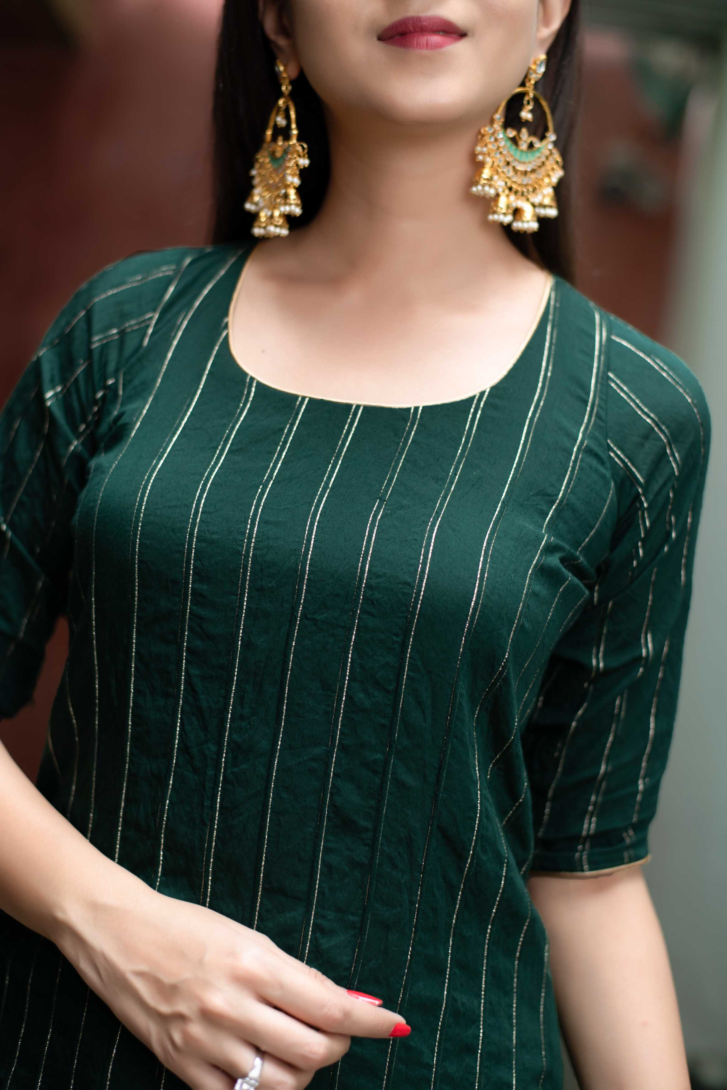 Women's Bottle Green Zari Work Patiala Set (2pc Set)