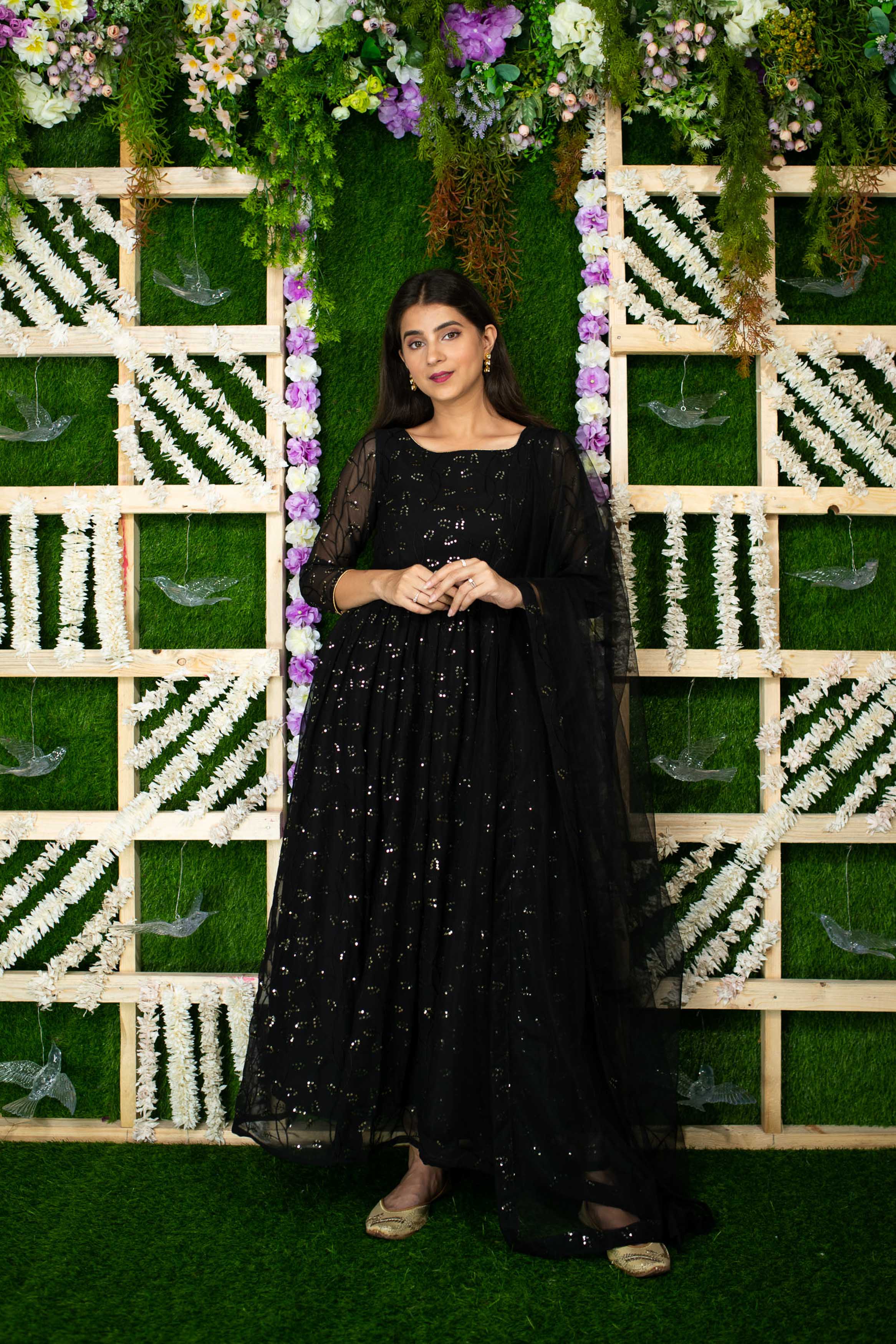 Women's Black And Golden Anarkali