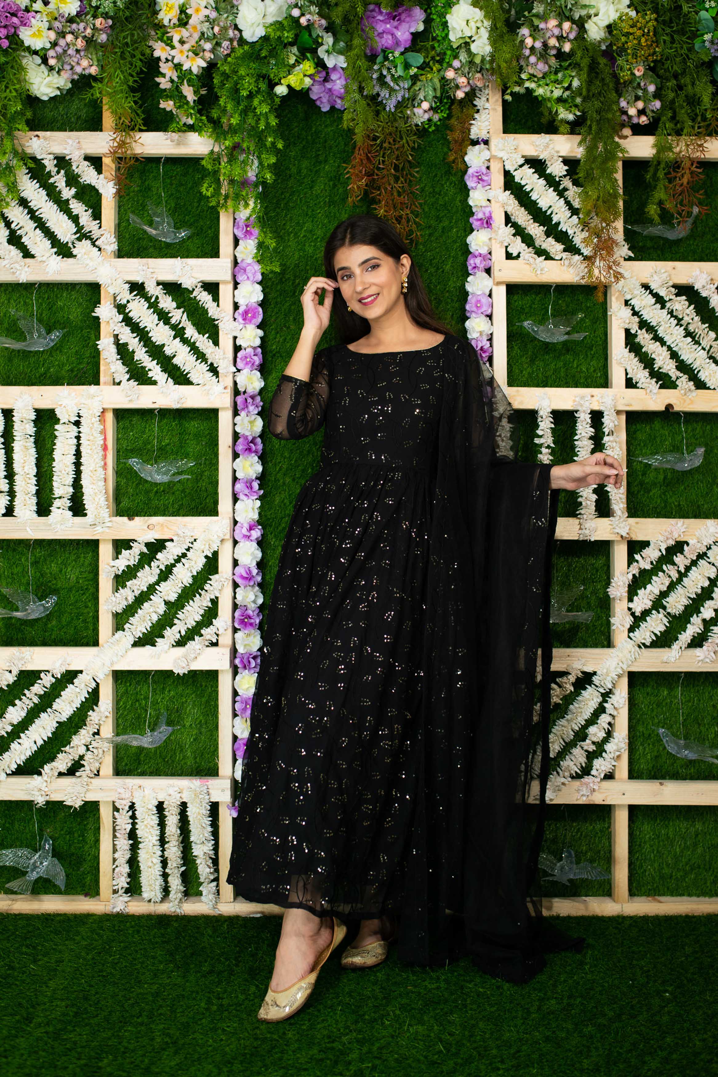 Women's Black And Golden Anarkali