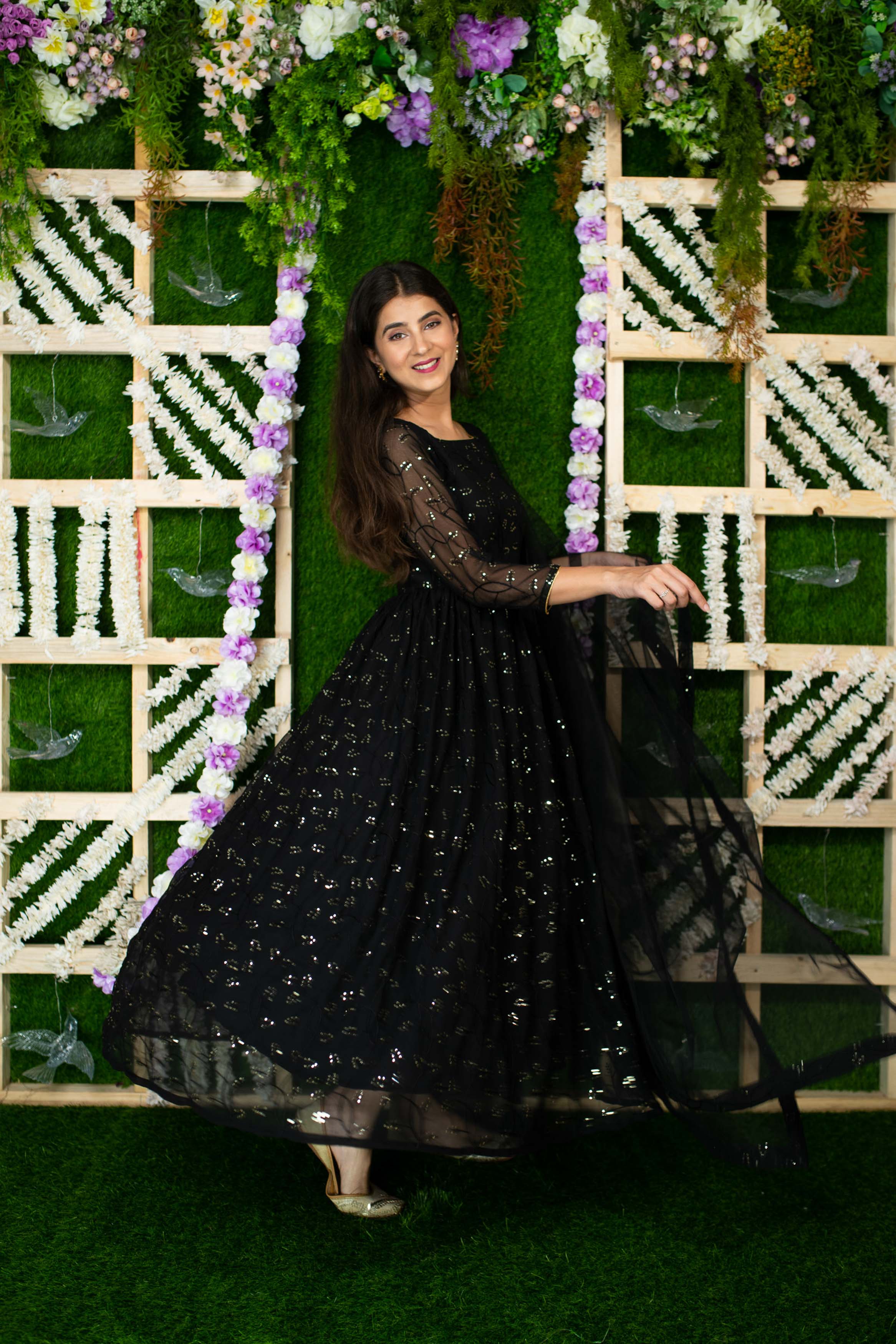 Women's Black And Golden Anarkali