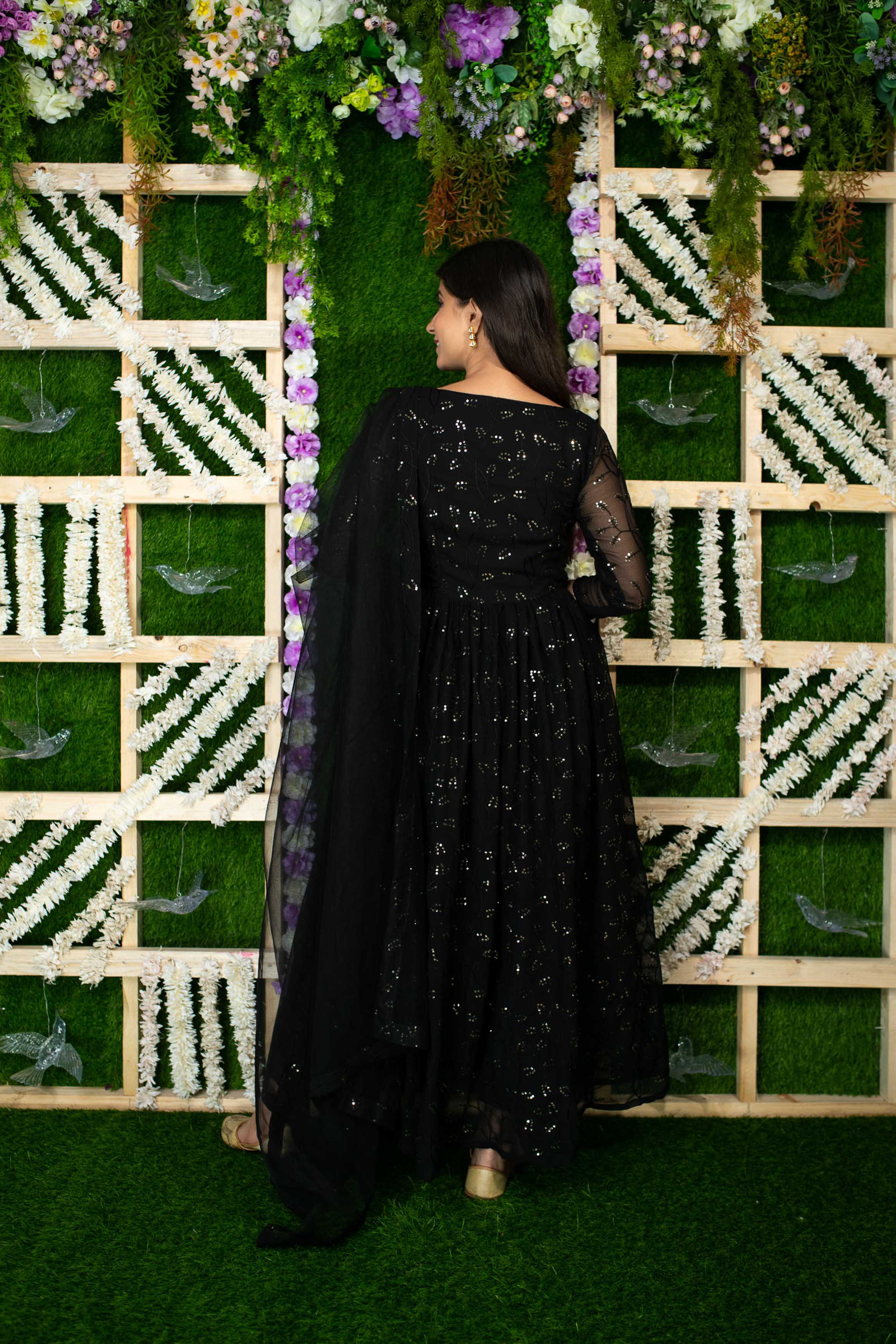 Women's Black And Golden Anarkali