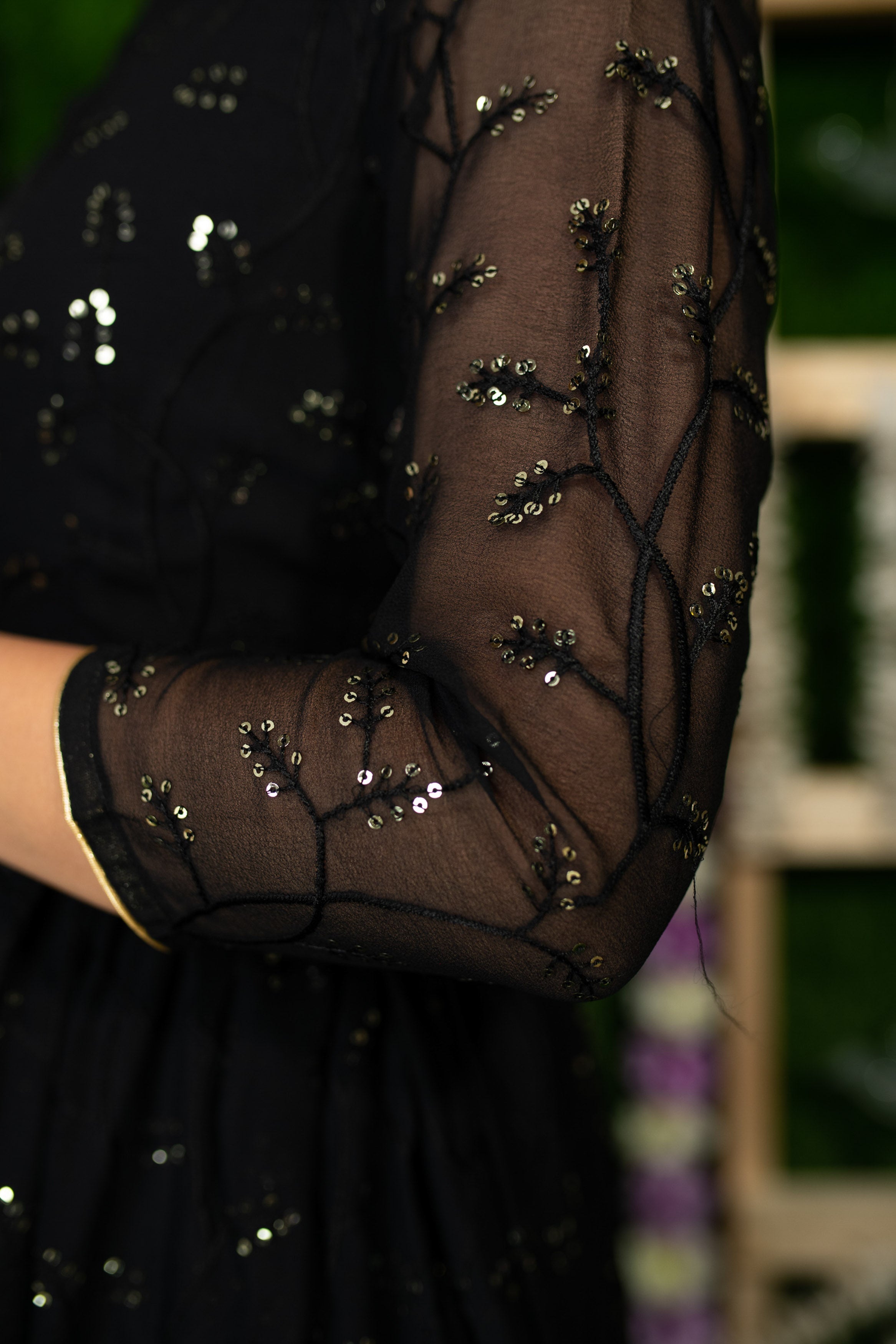 Women's Black And Golden Anarkali