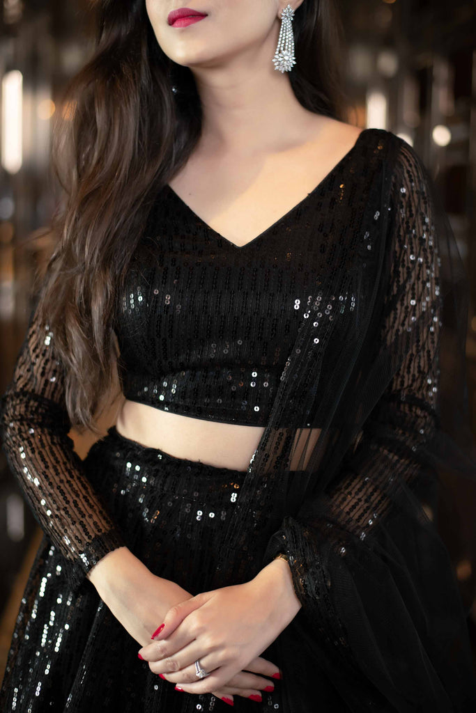 Women's Black Lehenga Choli Set (3pcs set) - USA Ready-To-Ship