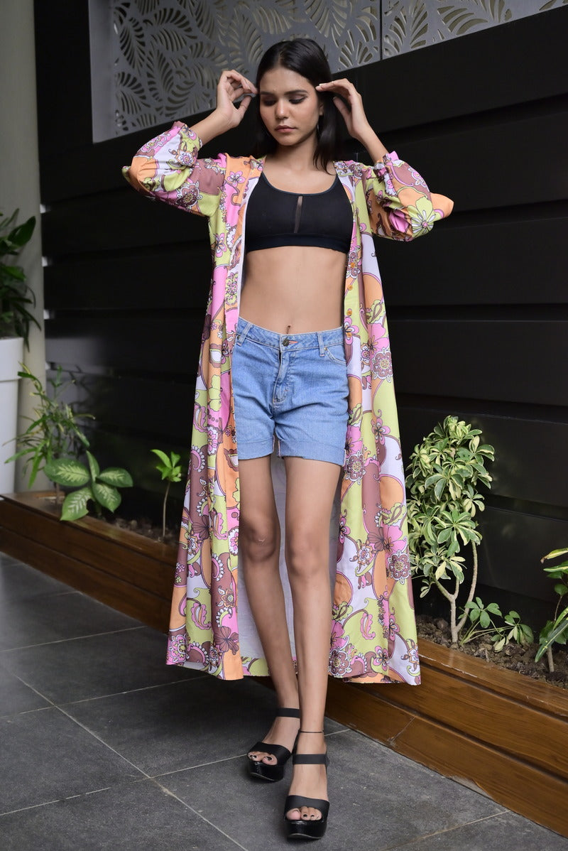 Women's Slub Cotton Digital Print Shrug
