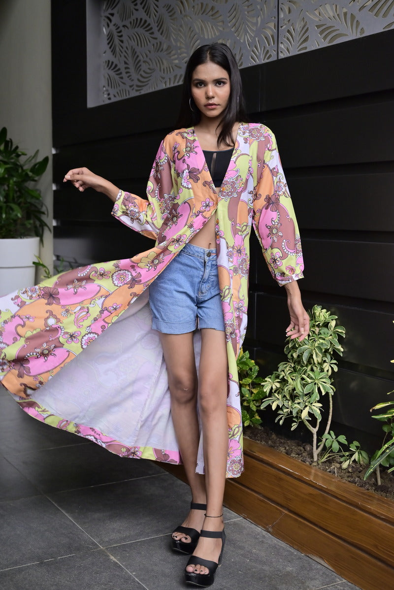 Women's Slub Cotton Digital Print Shrug