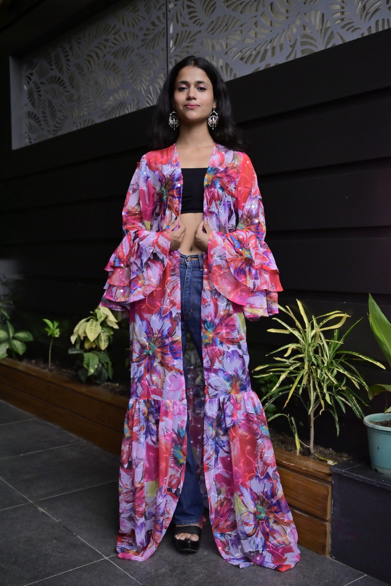 Women's Georgette Digital Printed Pink Shrug
